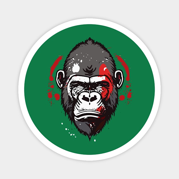 t-shirt design, gorilla with red paint splatters on its face, poster art Magnet by goingplaces